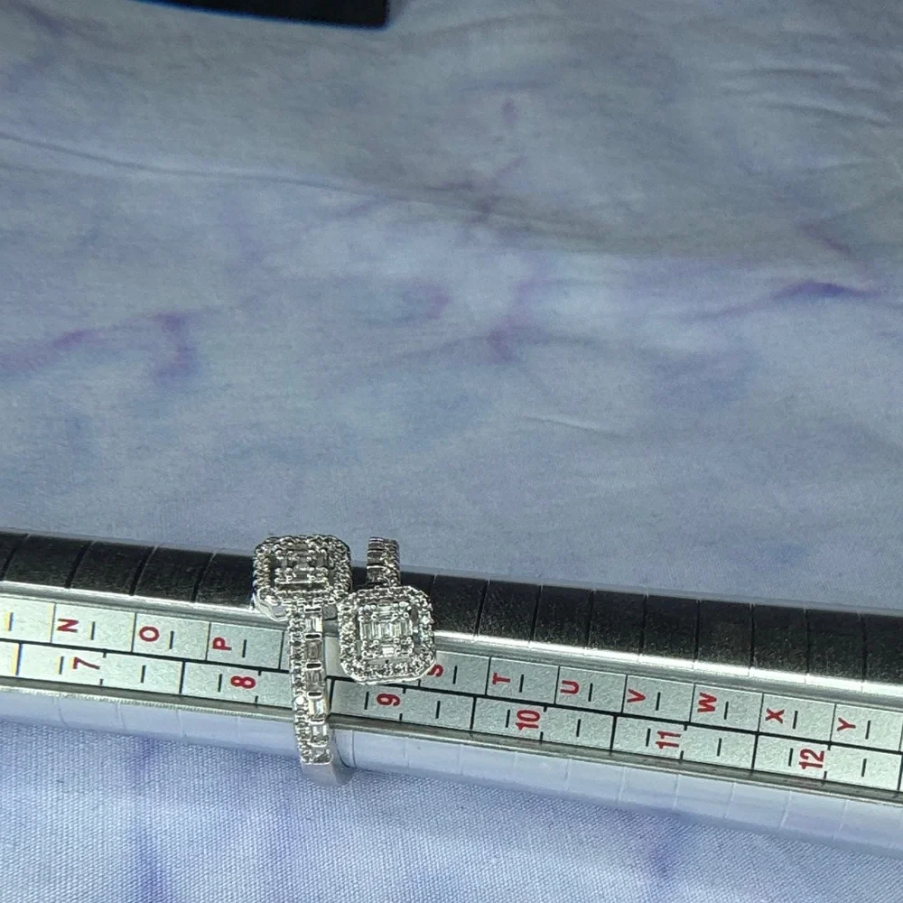 Silver Double Square Halo Ring with Clear Stones - Women's Jewelry - Picture 3 of 3